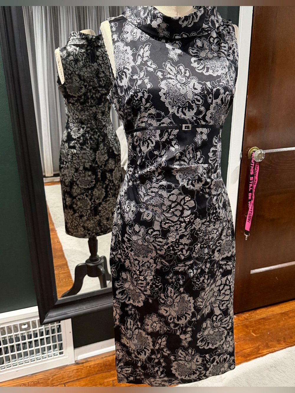 Karen Millen Black and Silver Floral Dress